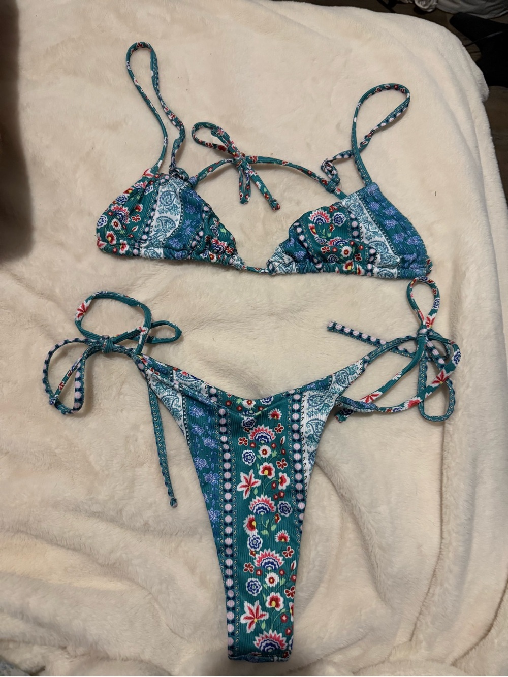 🌺 Teal Floral Tie Bikini Set